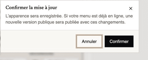Fenêtre de confirmation de la mise à jour de l’apparence